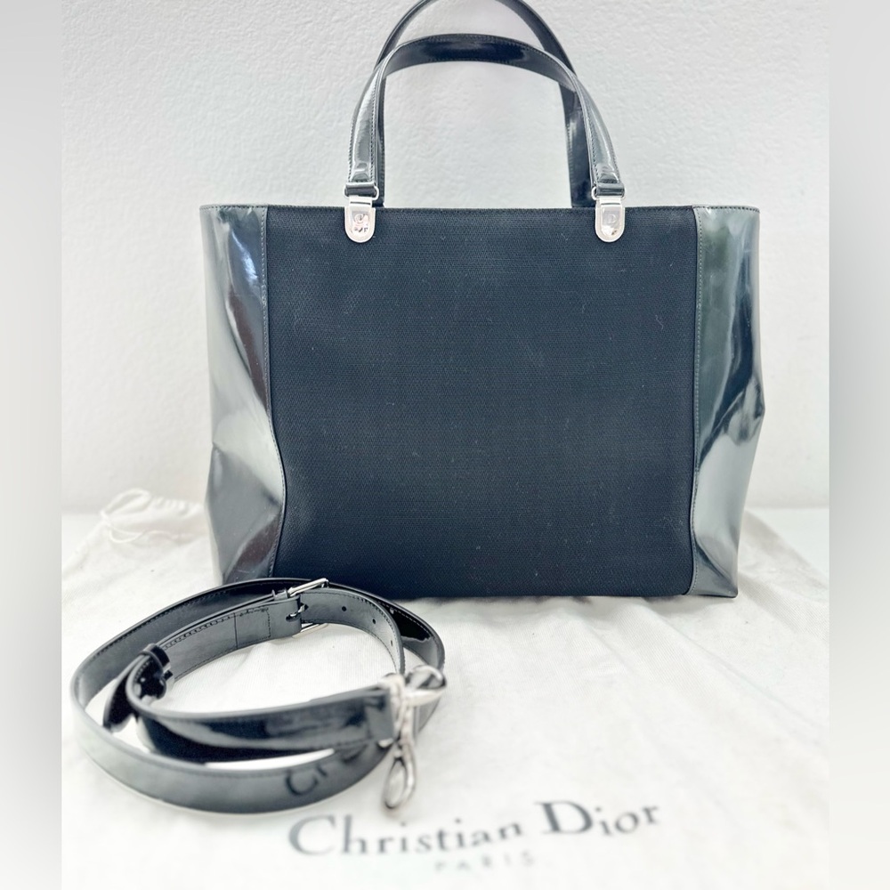 Auth CHRISTIAN DIOR Large Lady Vintage Canvas and Patent Leather Tote Bag - Picture 6 of 16